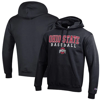 Men's Champion Black Ohio State Buckeyes Stack Logo Baseball Powerblend Pullover Hoodie