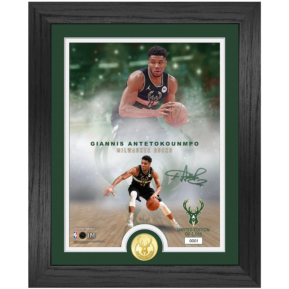 Highland Mint Giannis Antetokounmpo Milwaukee Bucks NBA Legends 13" x 16" Bronze Coin Photo Mint
