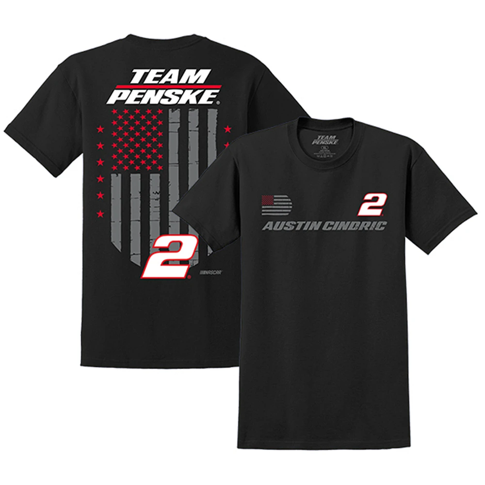 Men's Team Penske Black Austin Cindric #2 American Flag T-Shirt