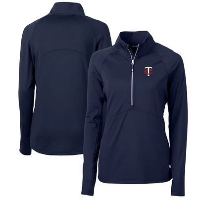 Women's Cutter & Buck Navy Minnesota Twins Adapt Eco Knit Stretch Half-Zip Logo Pullover Top