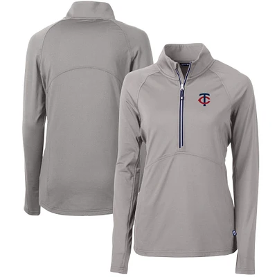 Women's Cutter & Buck Gray Minnesota Twins Adapt Eco Knit Stretch Half-Zip Logo Pullover Top
