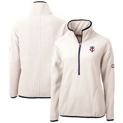 Women's Cutter & Buck White Minnesota Twins Cascade Eco Sherpa Half-Zip Pullover Jacket