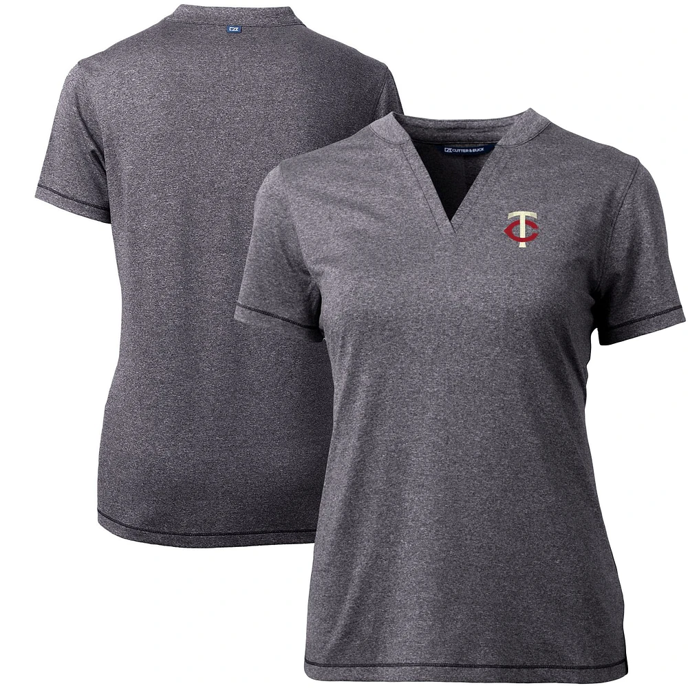 Women's Cutter & Buck Heather Charcoal Minnesota Twins DryTec Forge Stretch V-Neck Blade Top