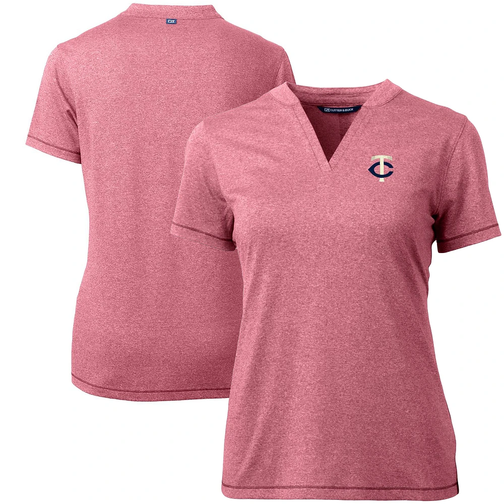 Women's Cutter & Buck Red Minnesota Twins DryTec Forge Stretch V-Neck Blade Top