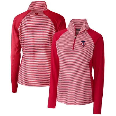 Women's Cutter & Buck Red Minnesota Twins DryTec Forge Tonal Stripe Stretch Half-Zip Top