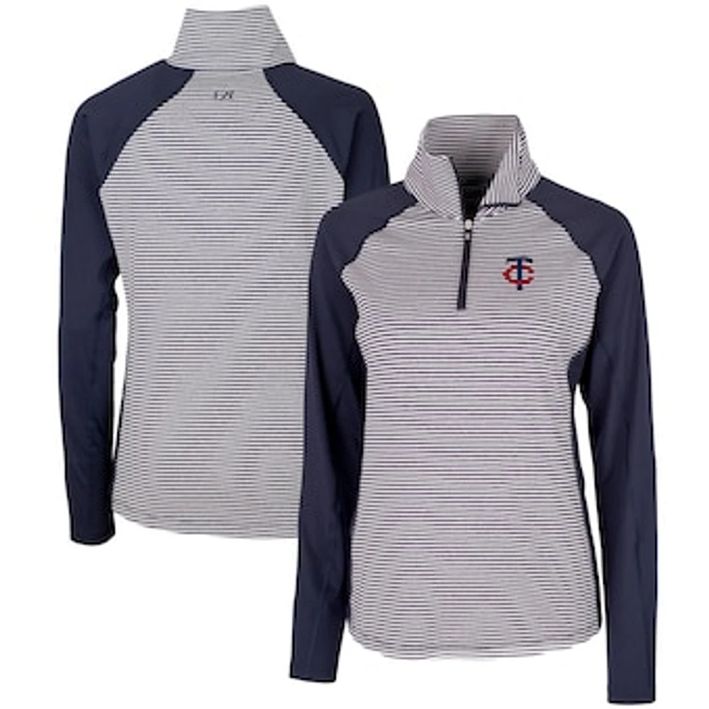 Women's Cutter & Buck Navy Minnesota Twins DryTec Forge Tonal Stripe Stretch Half-Zip Top