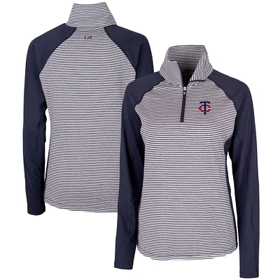 Women's Cutter & Buck Navy Minnesota Twins DryTec Forge Tonal Stripe Stretch Half-Zip Top