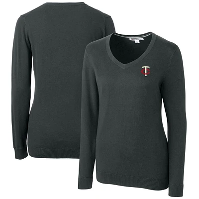 Women's Cutter & Buck Heather Charcoal Minnesota Twins Lakemont Tri-Blend V-Neck Pullover Sweater