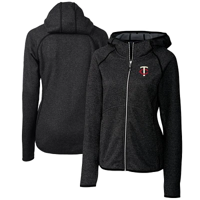Women's Cutter & Buck Heather Charcoal Minnesota Twins Mainsail Sweater Knit Full-Zip Hoodie