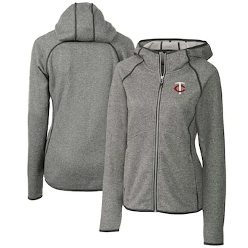 Women's Cutter & Buck Heather Gray Minnesota Twins Mainsail Sweater Knit Full-Zip Hoodie