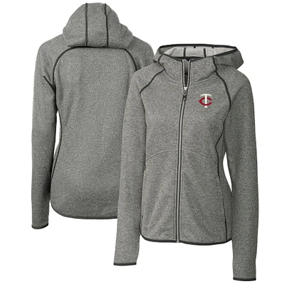 Women's Cutter & Buck Heather Gray Minnesota Twins Mainsail Sweater Knit Full-Zip Hoodie