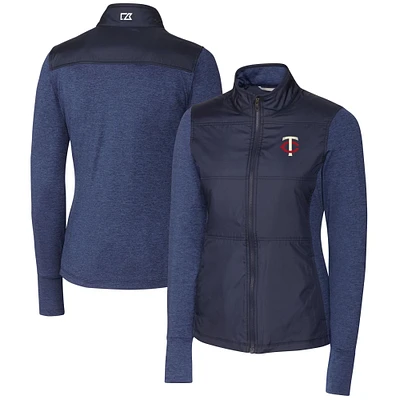 Women's Cutter & Buck Navy Minnesota Twins DryTec Stealth Hybrid Quilted Full-Zip Windbreaker Jacket
