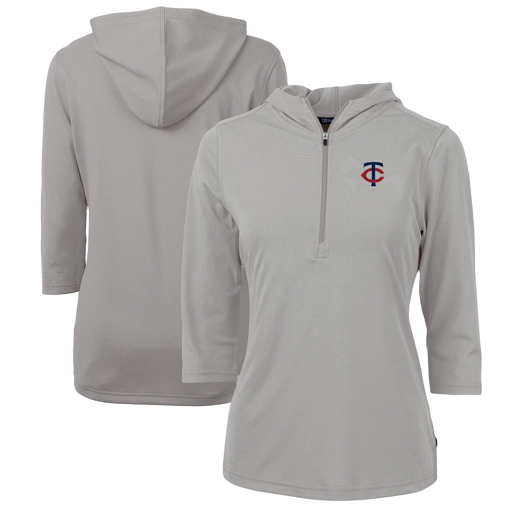 Women's Cutter & Buck Gray Minnesota Twins DryTec Virtue Eco Pique Recycled Half-Zip Pullover Hoodie Top