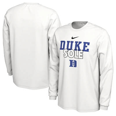 Nike White Duke Blue Devils 2023 On Court Bench Long Sleeve T-Shirt