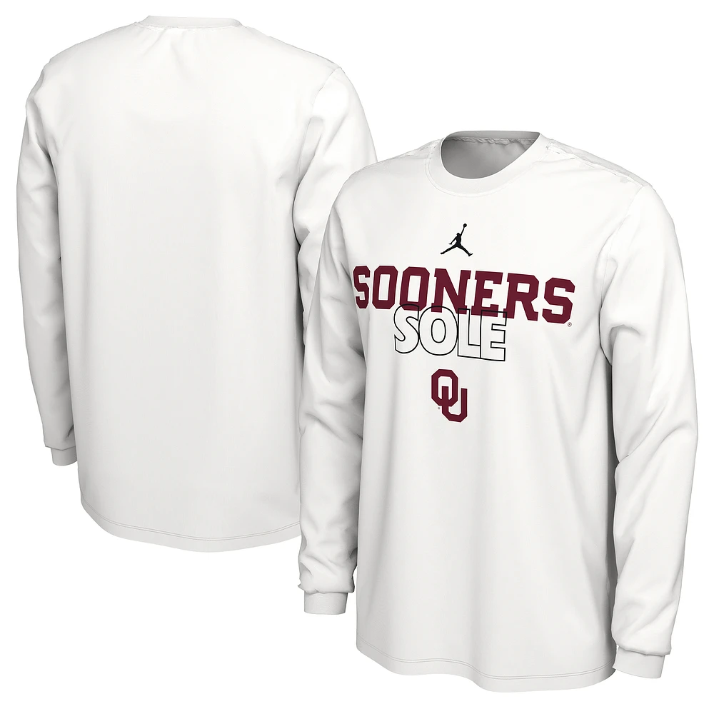 Jordan Brand White Oklahoma Sooners 2023 On Court Bench Long Sleeve T-Shirt