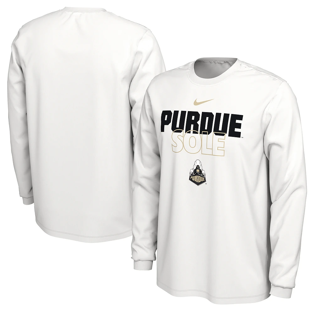 Nike White Purdue Boilermakers 2023 On Court Bench Long Sleeve T-Shirt