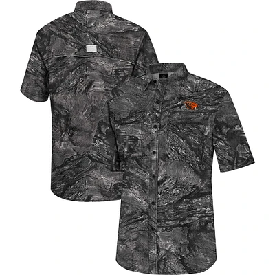 Men's Colosseum Charcoal Oregon State Beavers Realtree Aspect Charter Full-Button Fishing Shirt