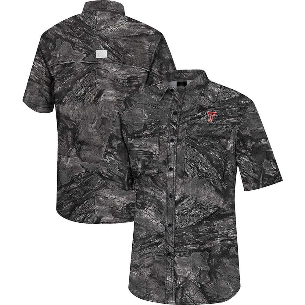 Men's Colosseum Charcoal Texas Tech Red Raiders Realtree Aspect Charter Full-Button Fishing Shirt