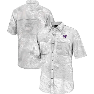 Men's Colosseum White Washington Huskies Realtree Aspect Charter Full-Button Fishing Shirt