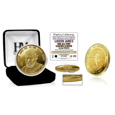 Highland Mint LeBron James Los Angeles Lakers NBA All-Time Scoring Record 39mm Gold Mint Coin
