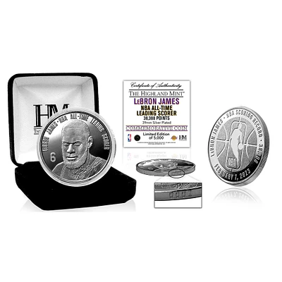Highland Mint LeBron James Los Angeles Lakers NBA All-Time Scoring Record 39mm Silver Mint Coin
