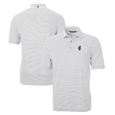 Men's Cutter & Buck Gray Florida Gators Swinging Gator Virtue Eco Pique Stripe Recycled Polo