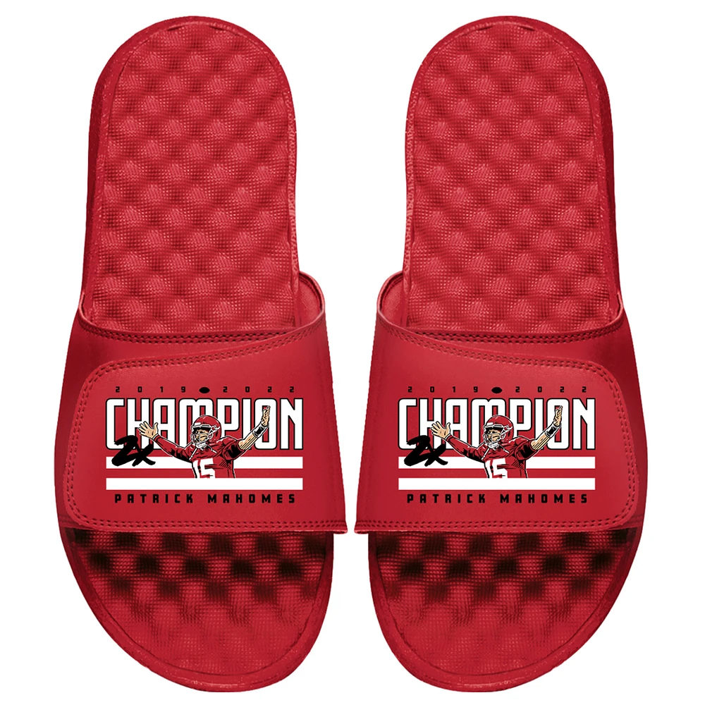 Youth ISlide x BreakingT Patrick Mahomes Red NFLPA Two-Time Super Bowl Champions Slide Sandals