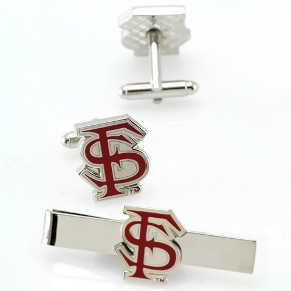 Florida State Seminoles (FSU) Silvertone Team Logo Tie Clip & Cufflinks Set