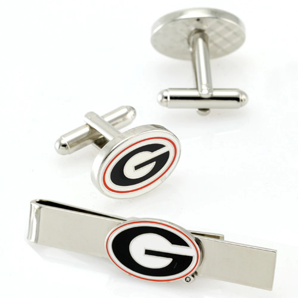 Georgia Bulldogs Silvertone Team Logo Tie Clip & Cufflinks Set