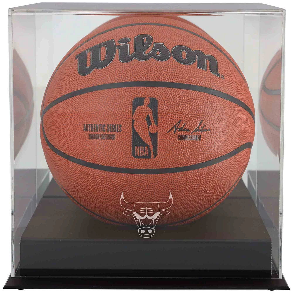 Chicago Bulls Black Base Team Logo Basketball Display Case with Mirrored Back