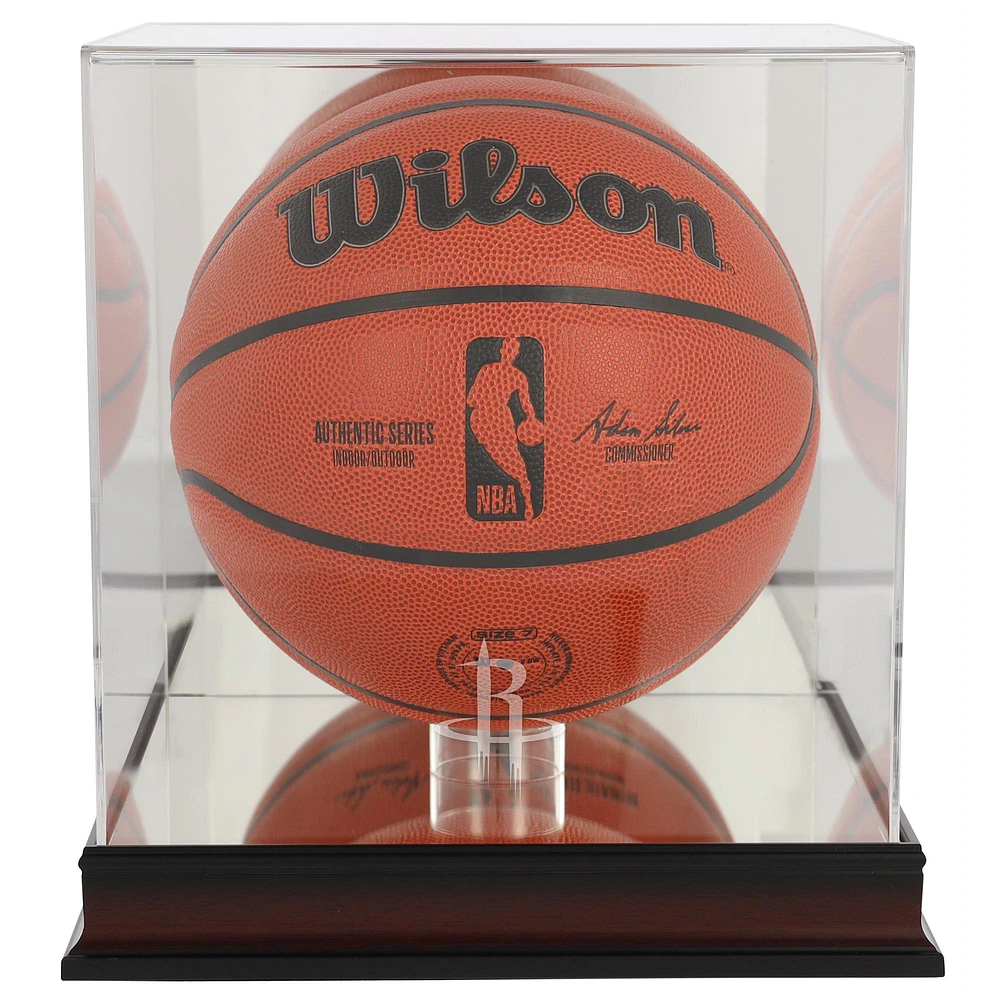 Houston Rockets Mahogany Team Logo Basketball Display Case with Mirrored Back