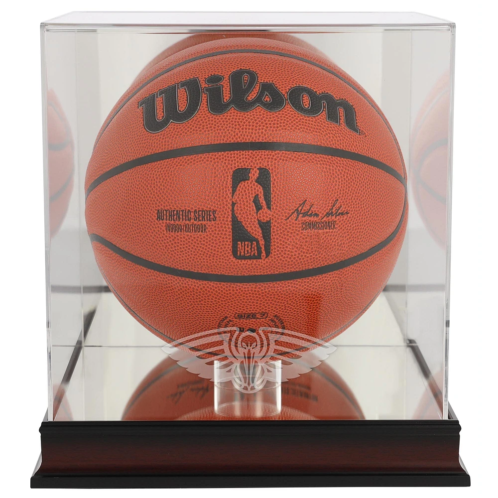New Orleans Pelicans Mahogany Logo Basketball Display Case with Mirror Back