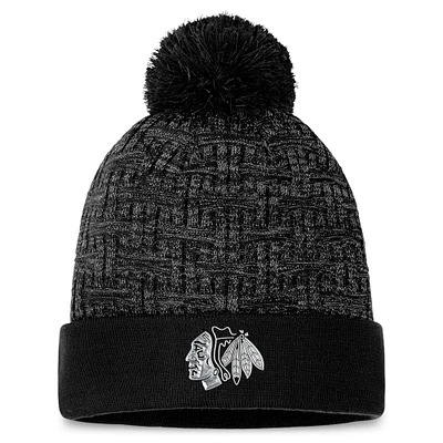 Women's Fanatics Black Chicago Blackhawks Authentic Pro Road Cuffed Knit Hat with Pom