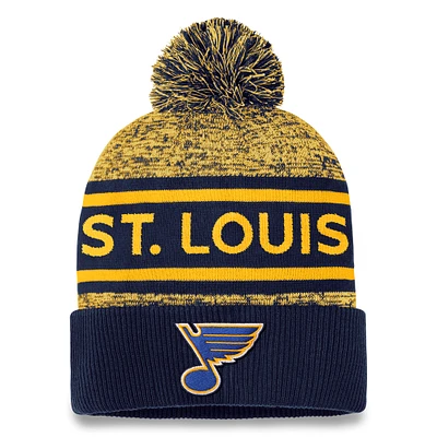 Men's Fanatics Navy/Gold St. Louis Blues Authentic Pro Cuffed Knit Hat with Pom