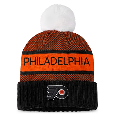 Women's Fanatics Black/Orange Philadelphia Flyers Authentic Pro Rink Cuffed Knit Hat with Pom