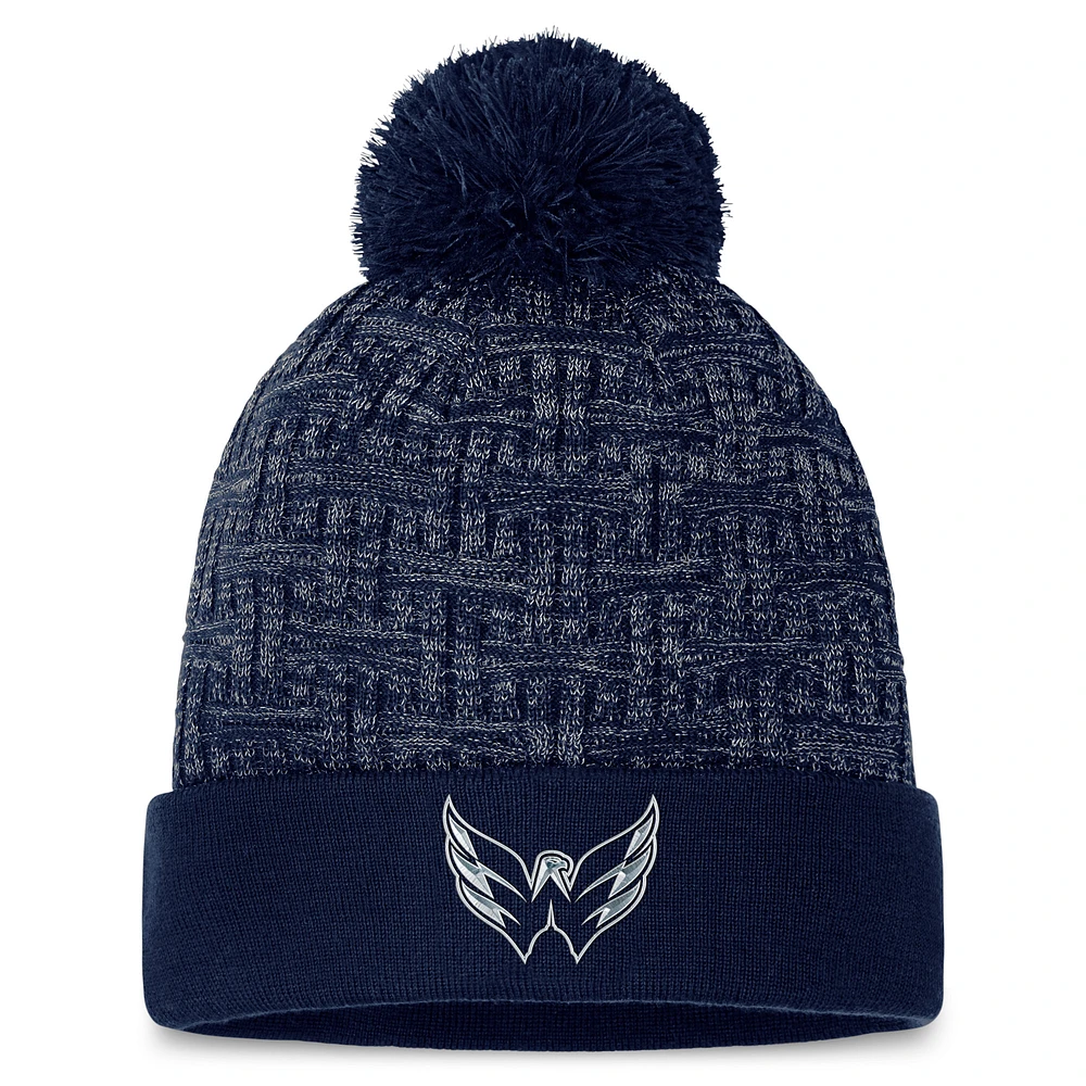 Women's Fanatics Navy Washington Capitals Authentic Pro Road Cuffed Knit Hat with Pom