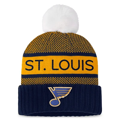 Women's Fanatics Navy/Gold St. Louis Blues Authentic Pro Rink Cuffed Knit Hat with Pom