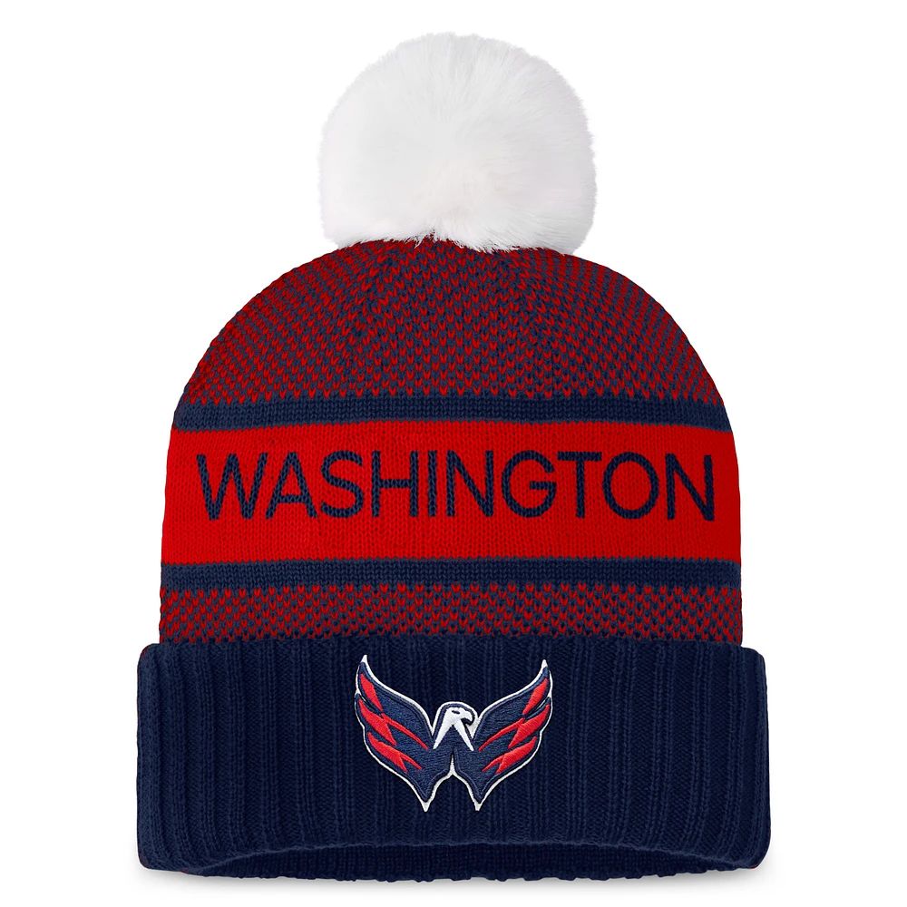 Women's Fanatics Navy/Red Washington Capitals Authentic Pro Rink Cuffed Knit Hat with Pom