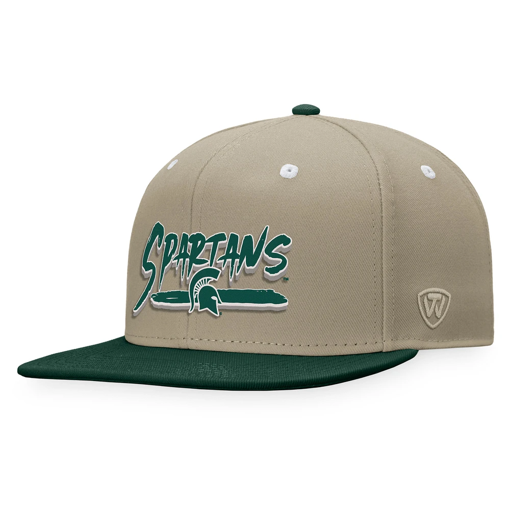 Men's Top of the World Khaki/Green Michigan State Spartans Land Snapback Hat