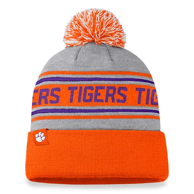 Men's Top of the World Heather Gray Clemson Tigers Frigid Cuffed Knit Hat with Pom