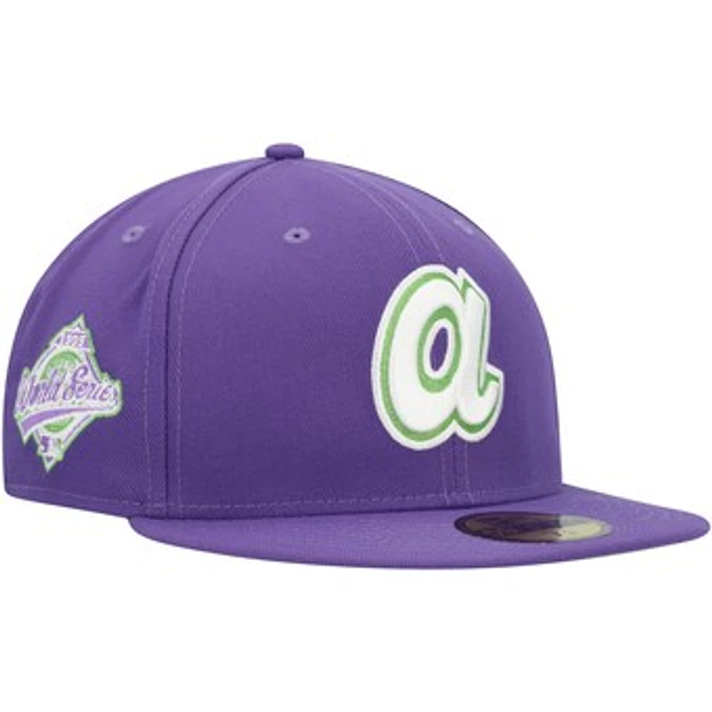 Men's New Era Purple Atlanta Braves Lime Side Patch 59FIFTY Fitted Hat