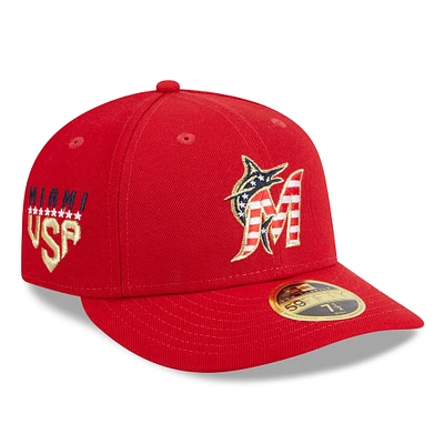 Men's New Era Red Miami Marlins 2023 Fourth of July Low Profile 59FIFTY Fitted Hat