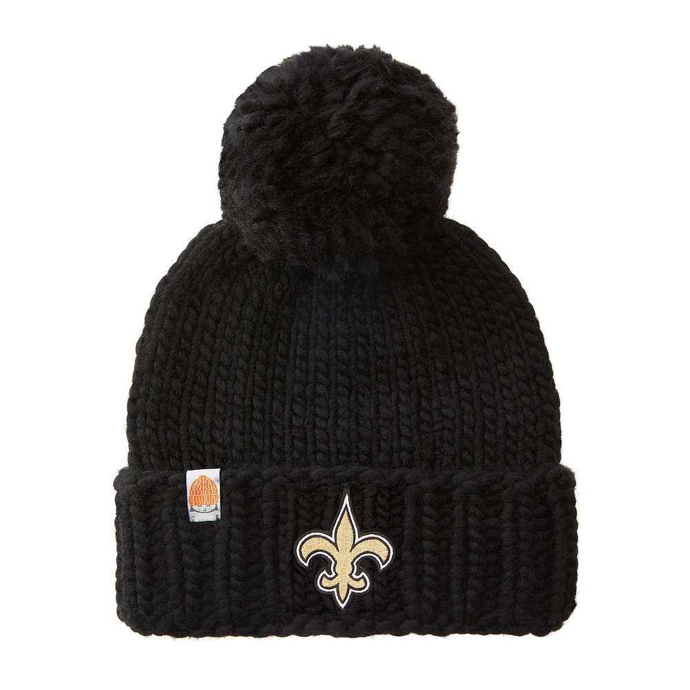 Women's Sh*t That I Knit Black New Orleans Saints Hand-Knit Brimmed Merino Wool Beanie with Yarn Pom Pom