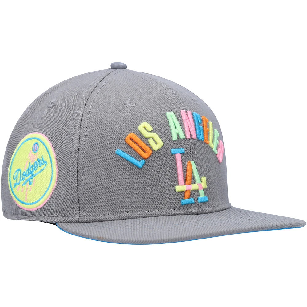 Men's Pro Standard Gray Los Angeles Dodgers Washed Neon Snapback Hat