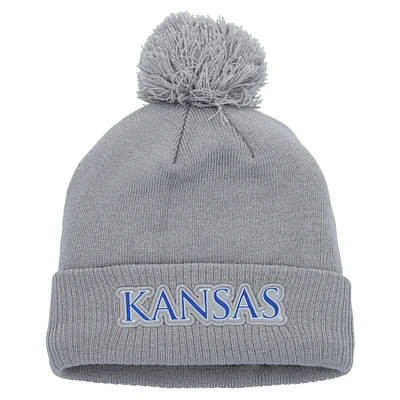 Men's adidas Gray Kansas Jayhawks 2023 Sideline COLD.RDY Cuffed Knit Hat with Pom