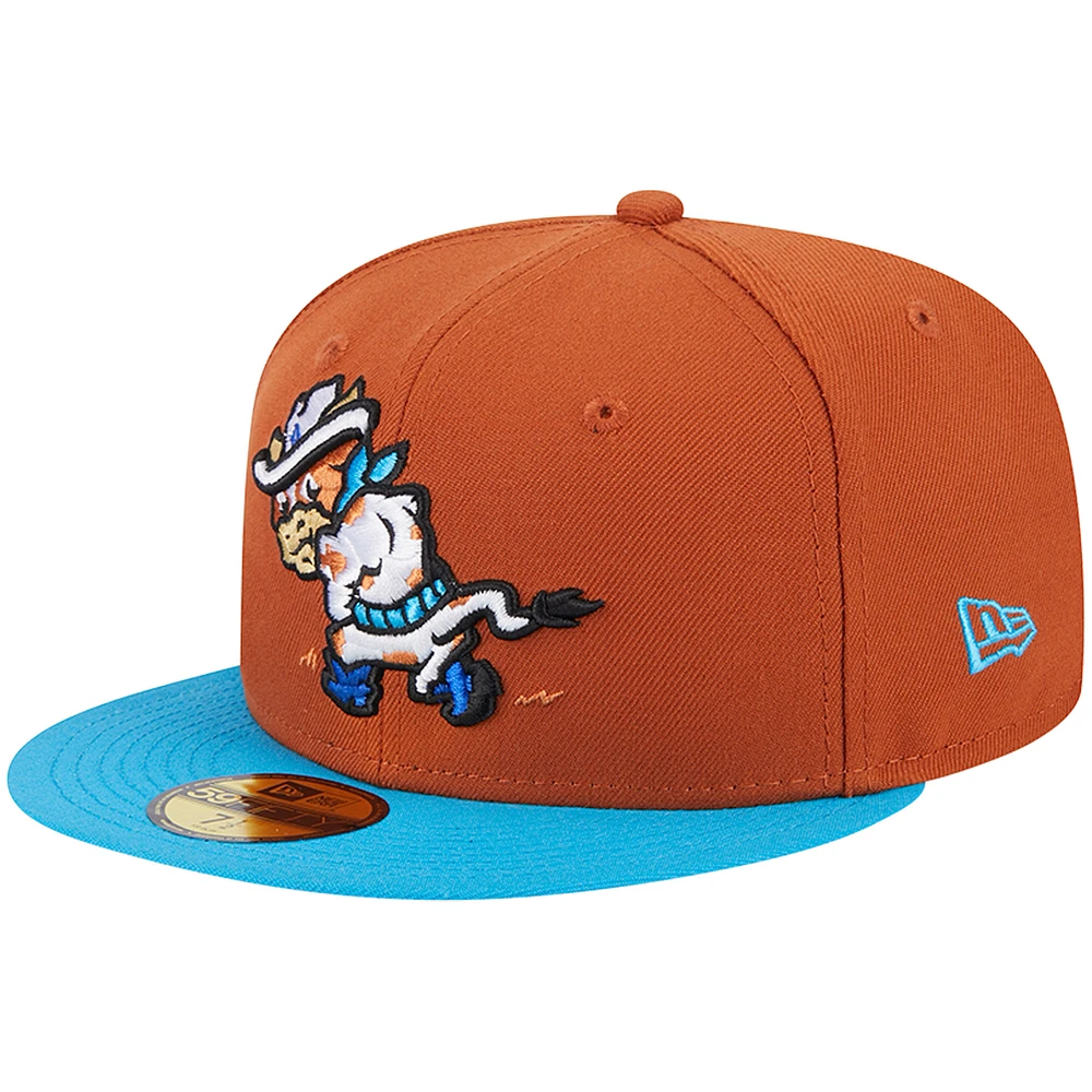 Men's New Era Brown Amarillo Sod Poodles Theme Nights Amarillo Calf Fries Alternate 1 59FIFTY Fitted Hat