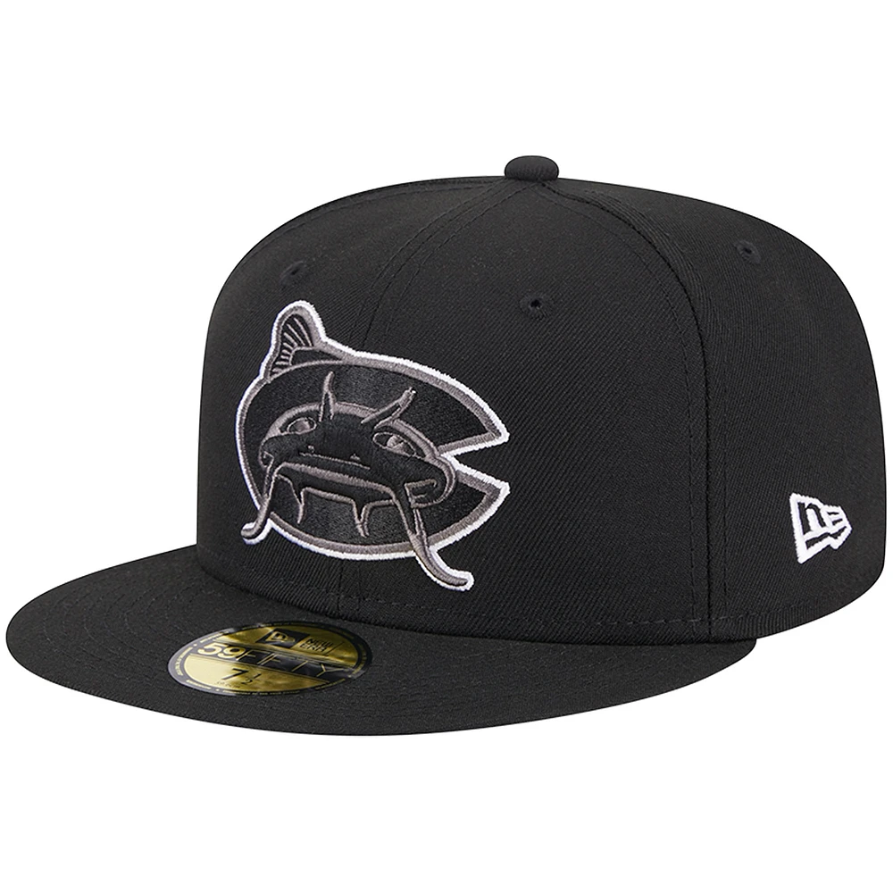 Men's New Era Black Carolina Mudcats Theme Nights Blackout 59FIFTY Fitted Hat