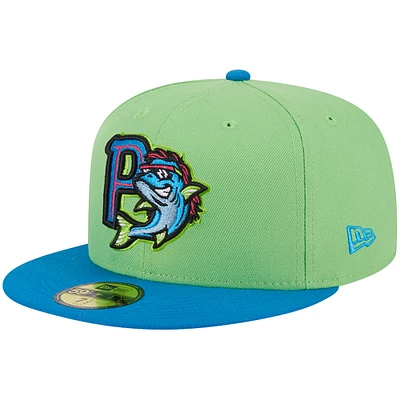 Men's New Era Green Pensacola Blue Wahoos Theme Nights Mullets 59FIFTY Fitted Hat