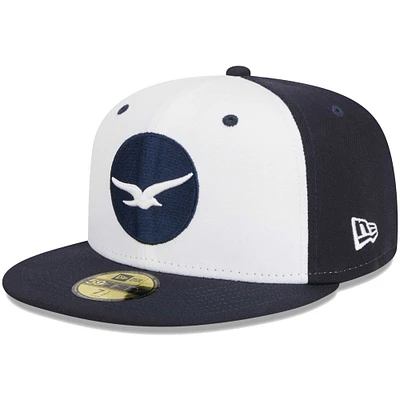 Men's New Era White Pensacola Blue Wahoos Theme Nights Seagulls 59FIFTY Fitted Hat