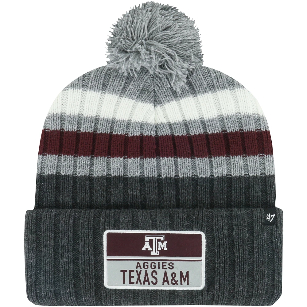 Men's '47 Charcoal Texas A&M Aggies Stack Striped Cuffed Knit Hat with Pom